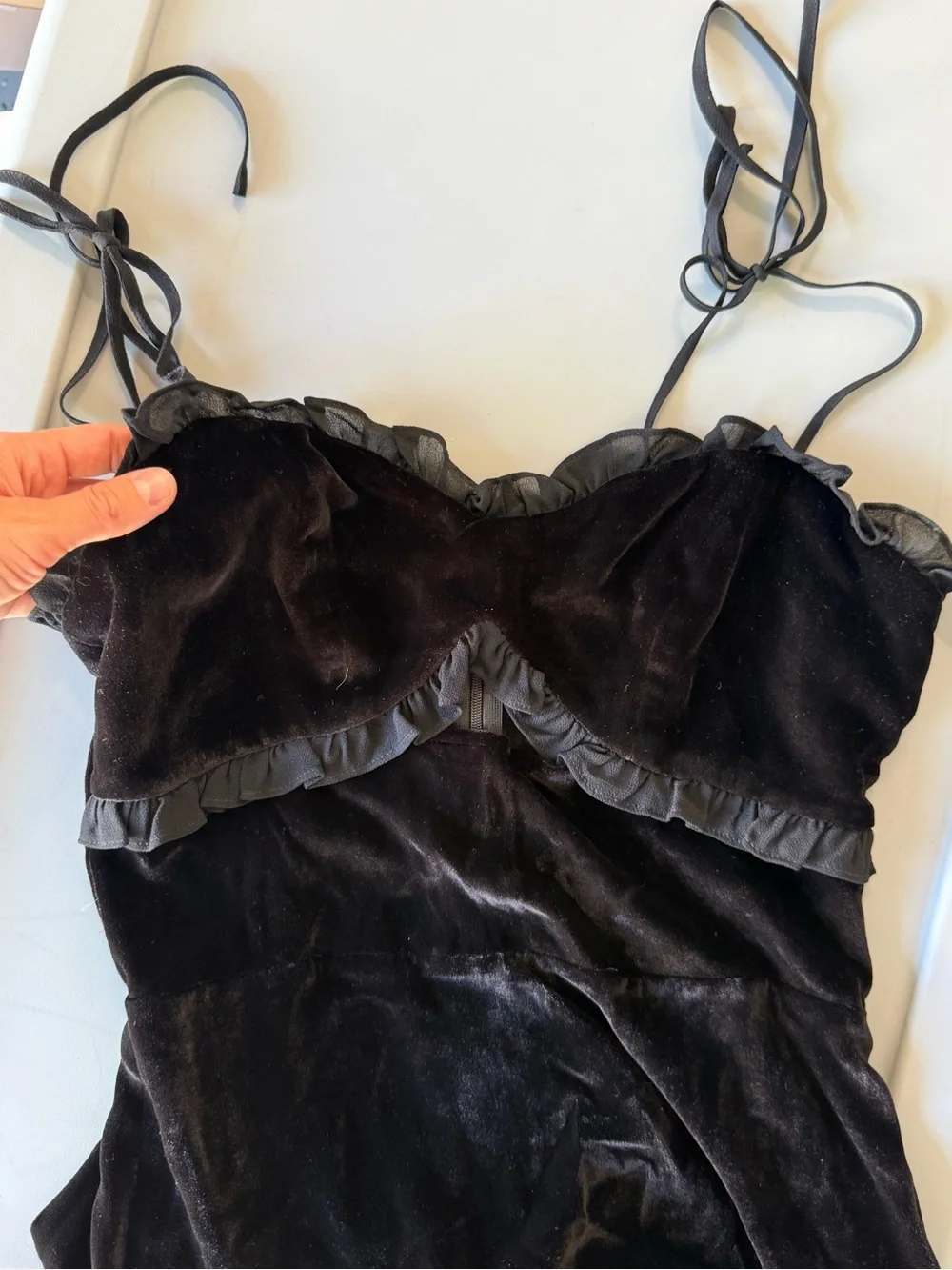 Reformation Black Velvet Ruffle-Trim Slip - Picture 2 of 3
